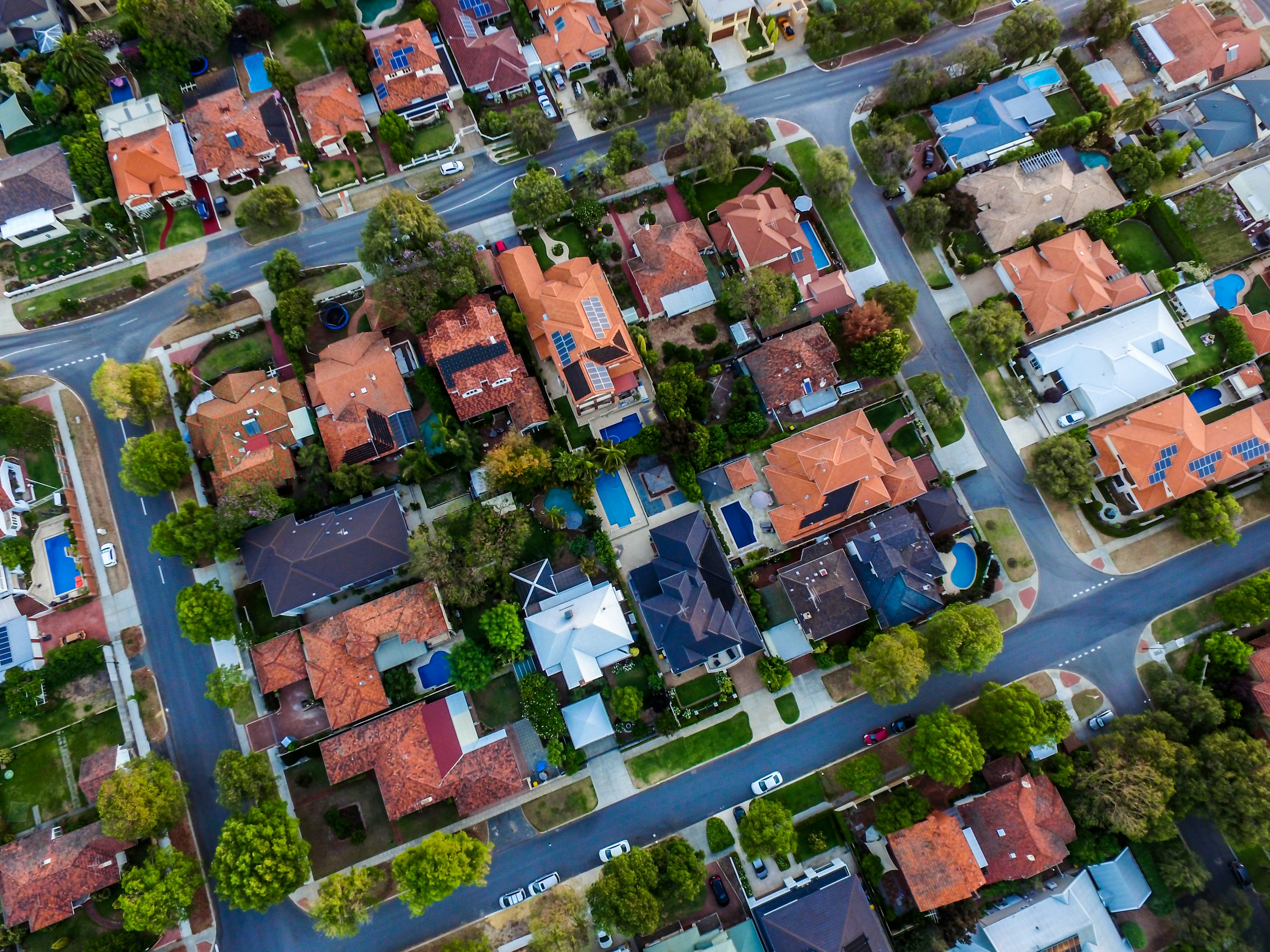 Top-down aerial view of residential housing development